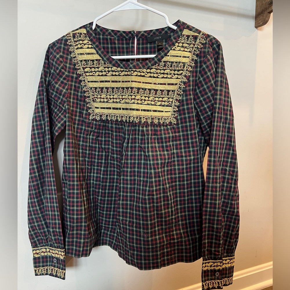 JCrew Holiday Top with Gold Detailing